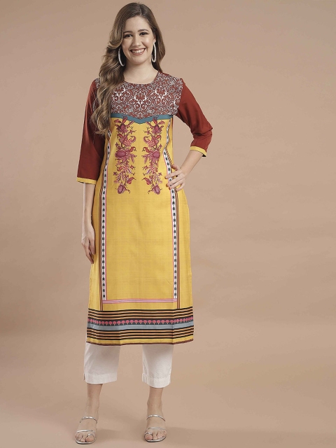 

KALINI Women Yellow Floral Crepe Digital Printed Kurta