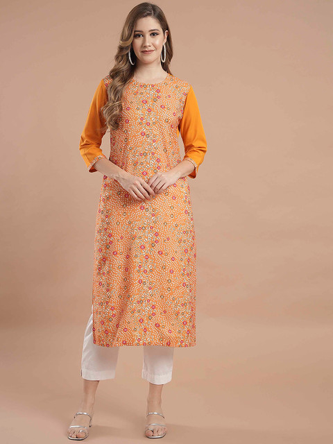 

KALINI Women Mustard Yellow Paisley Printed Crepe Kurta