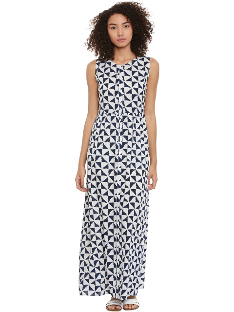 Femella Women White & Navy Printed Maxi Dress available at myntra for Rs.625