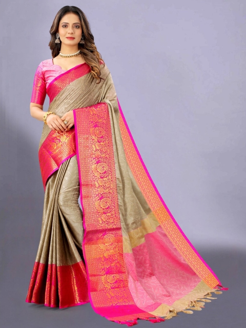 

VSaree Pink & Beige Ethnic Motifs Zari Banarasi Saree