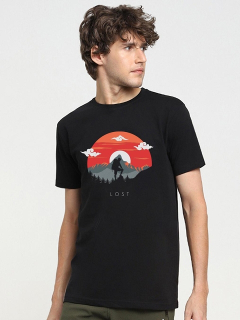 

Bewakoof Men Black Printed Pure Cotton T-shirt