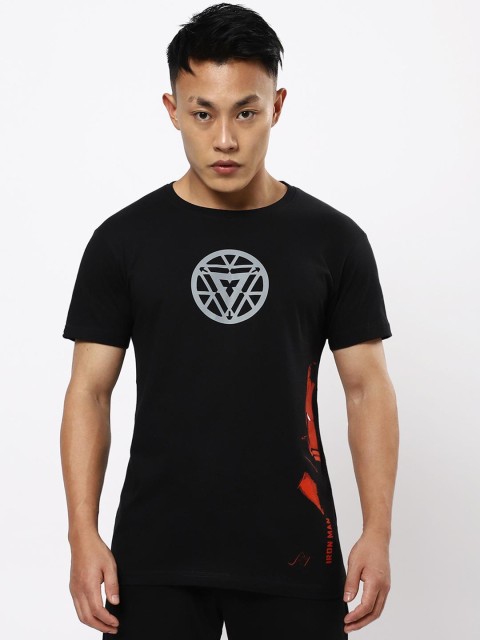 

Bewakoof Men Black & White Iron Man Printed Pure Cotton T-shirt