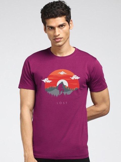 

Bewakoof Men Purple Printed Pure Cotton T-shirt