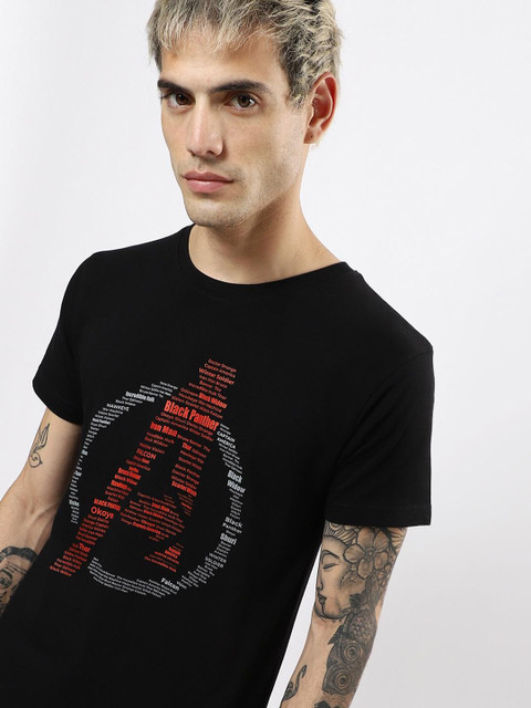 

Bewakoof Men Black Typography Avengers Printed Pure Cotton T-shirt