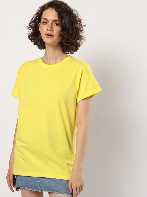 

Bewakoof Women Yellow Pure Cotton T-shirt