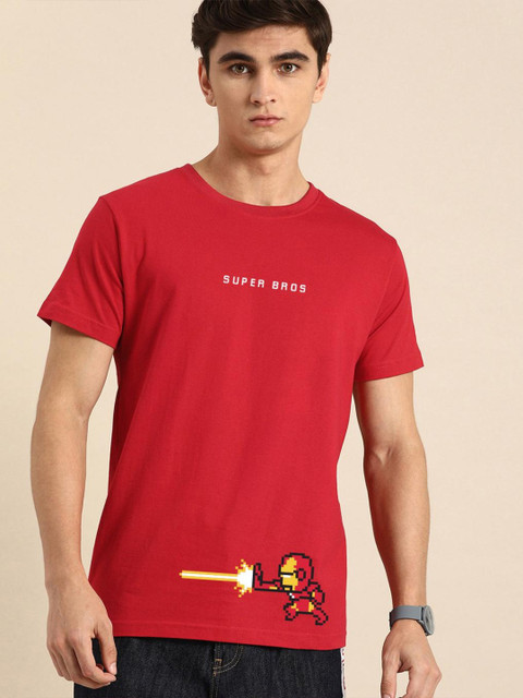 

Bewakoof Men Red Typography Pure Cotton T-shirt