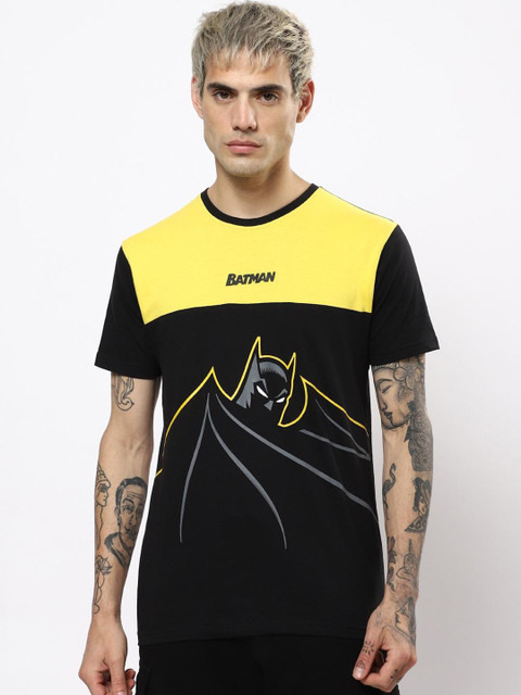 

Bewakoof Men Yellow Batman Colourblocked Extended Sleeves Pure Cotton T-shirt