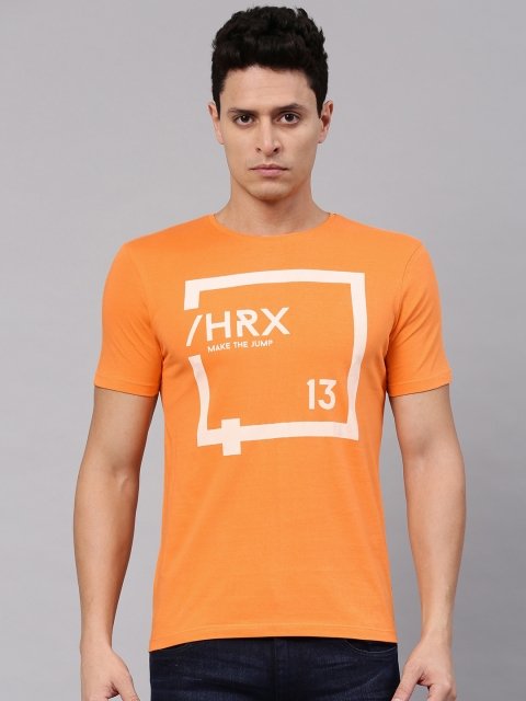 HRX by Hrithik Roshan Men Orange Printed Round Neck T-shirt available at myntra for Rs.209