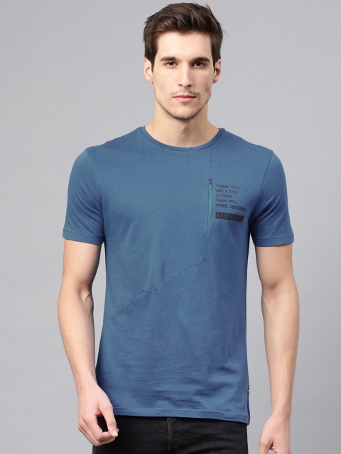 

HRX by Hrithik Roshan Men Blue Solid Round Neck T-Shirt