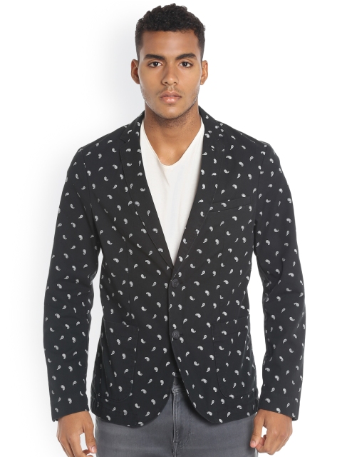 

Jack & Jones Black & White Paisley Print Single-Breasted Casual Blazer