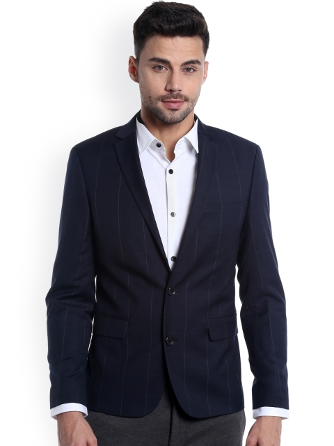 

Jack & Jones Navy Self-Checked Single-Breasted Formal Blazer, Navy blue