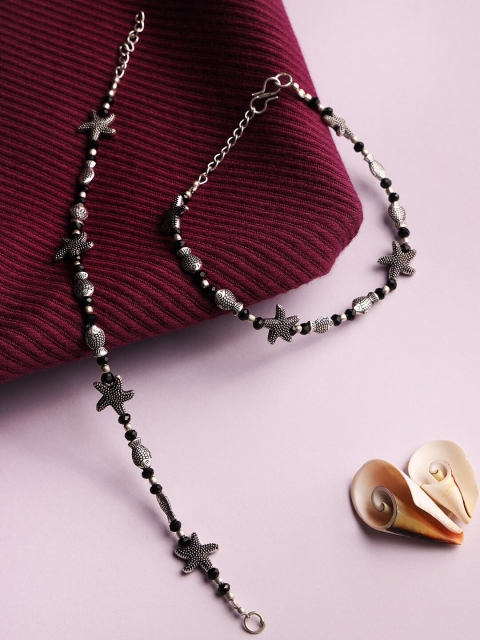 

Jazz and Sizzle Silver-Plated Black Crystal Beaded Designed Anklet