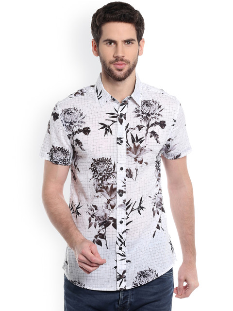 

Jack & Jones Men White & Black Slim Fit Floral Print Casual Shirt
