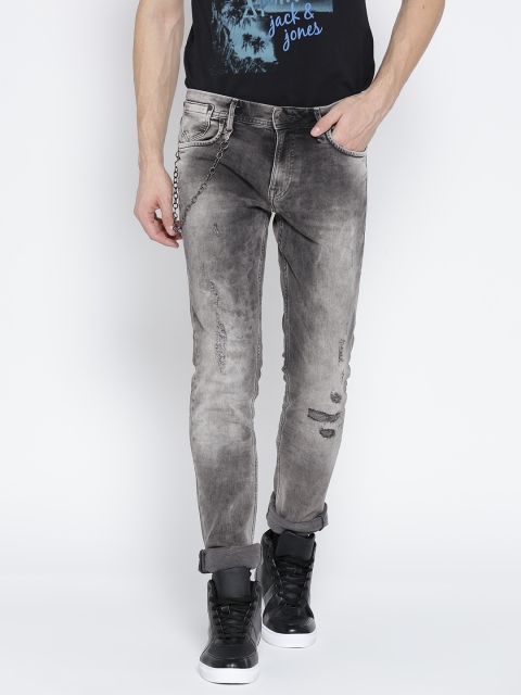 

Jack & Jones Men Grey Slim Fit Low-Rise Low Distress Stretchable Jeans