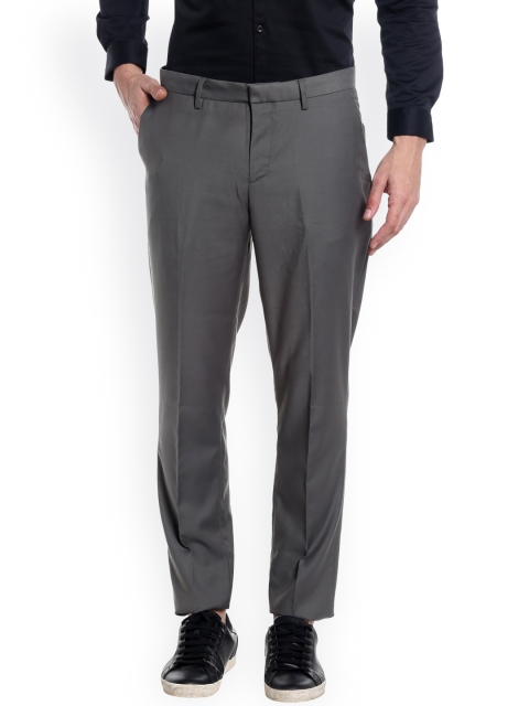 

Jack & Jones Men Grey Solid Formal Trousers