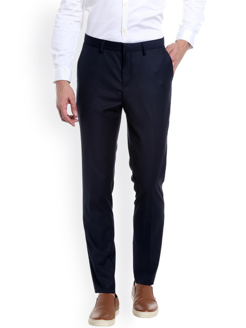 

Jack & Jones Men Navy Solid Formal Trousers, Navy blue