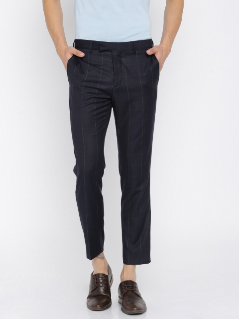 

Jack & Jones Men Navy Blue Checked Regular Fit Formal Trousers