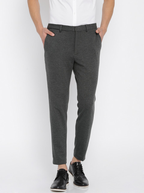

Jack & Jones Men Grey Solid Regular Fit Formal Trousers