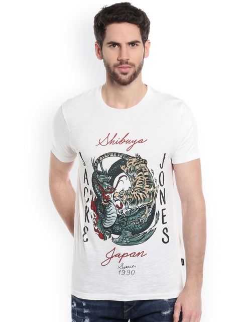 

Jack & Jones Men White Printed Round Neck T-shirt