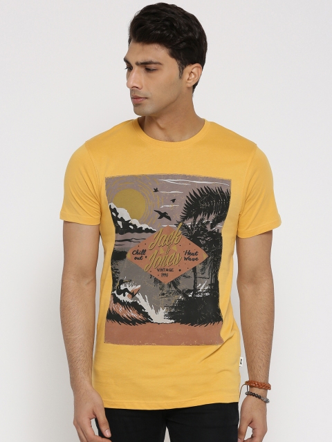 

Jack & Jones Men Yellow Printed Round Neck T-shirt