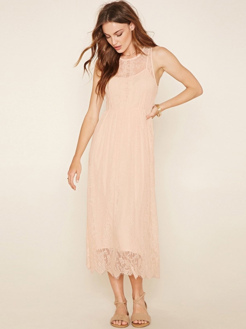 

FOREVER 21 Women Beige Self Design Maxi Dress