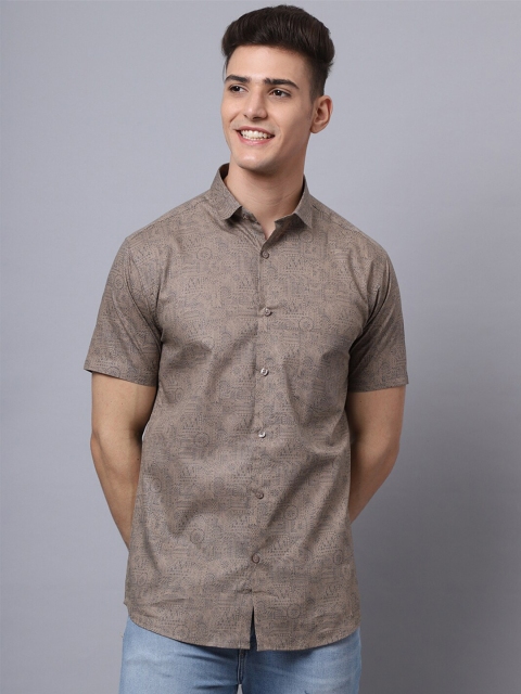 

Majestic Man Men Brown Printed Pure Cotton Half Sleeve Slim Fit Casual Shirt