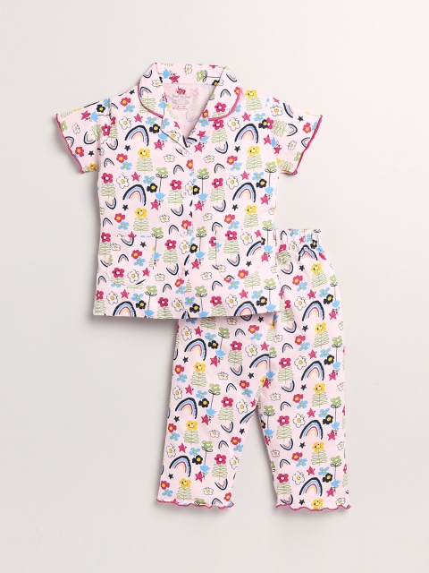 

Dear to Dad Girls Yellow & Pink Printed Night suit