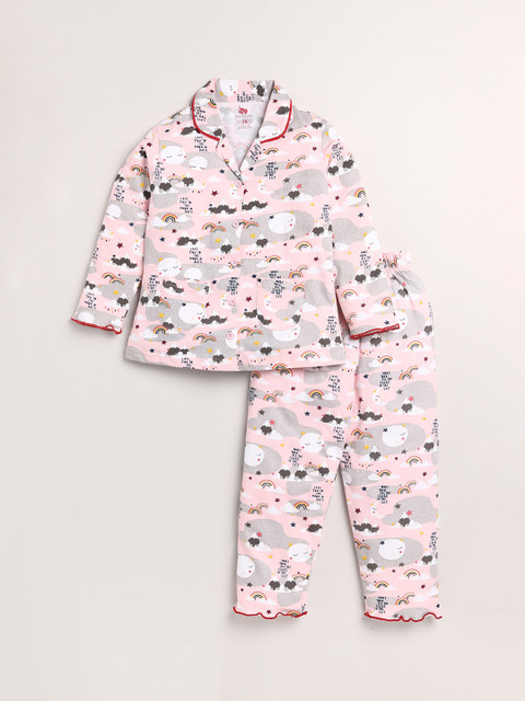 

Dear to Dad Girls Blue & Grey Printed Night suit