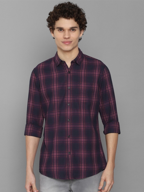 

Allen Solly Men Navy Blue Slim Fit Tartan Checks Checked Pure Cotton Casual Shirt