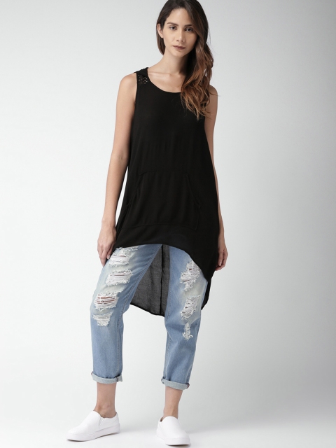 

FOREVER 21 Black Solid High-Low Top