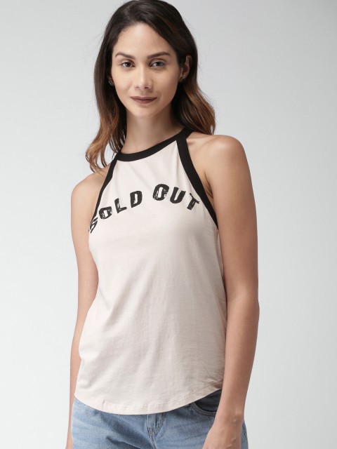 

FOREVER 21 Women Beige Printed Pure Cotton Top