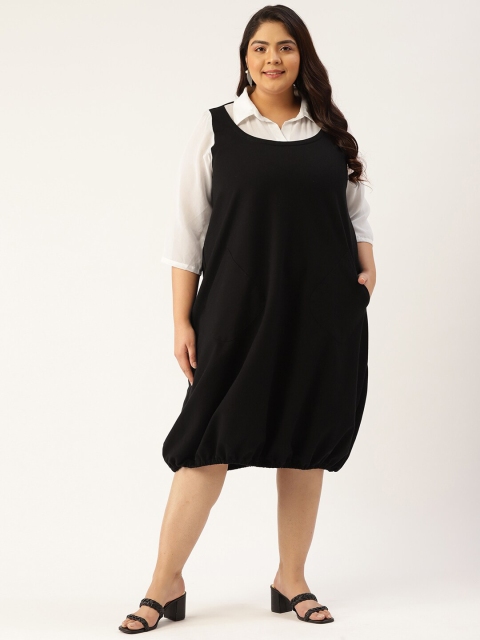 

theRebelinme Plus Women Black & White Layered A-Line Dress