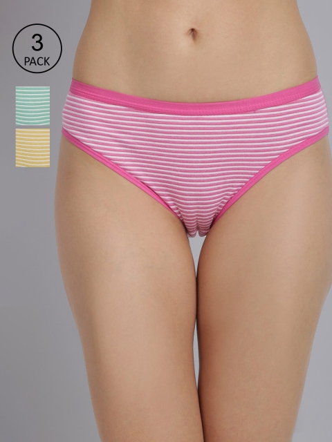 

UrGear Women Pack Of 3 Pink & Yellow Striped Basic Briefs