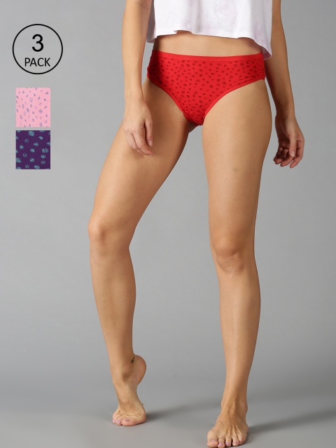 

UrGear Women Pack Of 3 Geometric Printed Pure Cotton Basic Briefs, Pink