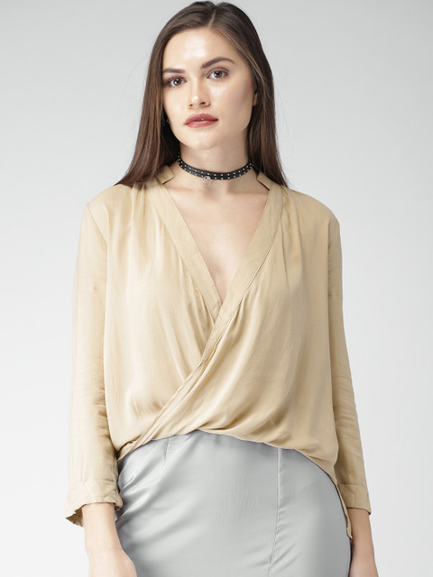 

FOREVER 21 Women Beige Solid Wrap Top