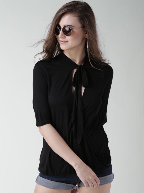

FOREVER 21 Women Black Solid Wrap Top