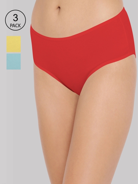 

UrGear Women Pack of 3 Solid Pure Cotton Basic Briefs, Red