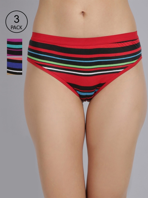 

UrGear Women Pack of 3 Red Pink Blue Striped Hipster Briefs UrW002503p
