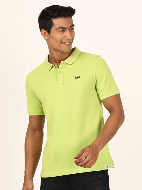 Lee Men Green Polo Collar Slim Fit T-shirt
