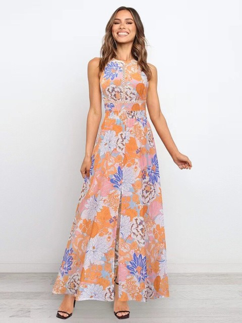

BoStreet Orange & Blue Floral Maxi Dress