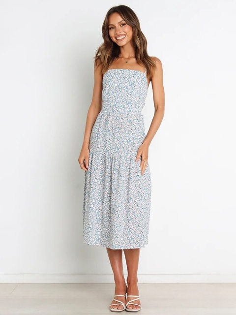 

BoStreet Blue Floral A-Line Midi Dress