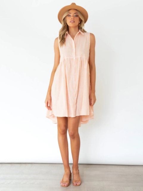 

BoStreet Women Peach-Coloured Striped A-Line Shirt Dress