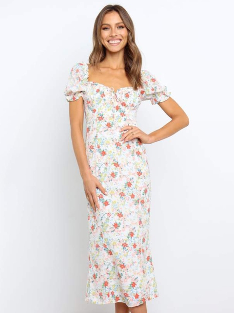 

BoStreet White Floral Sheath Midi Dress