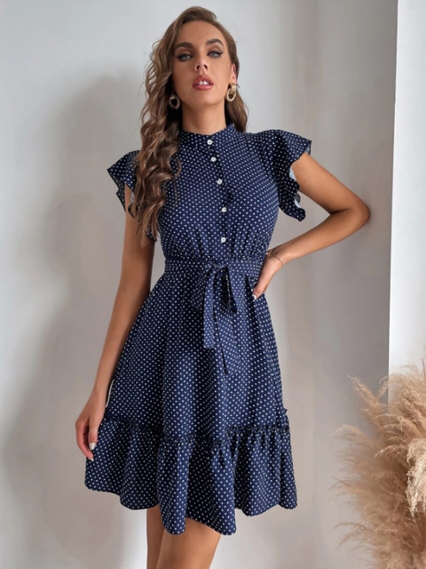 

BoStreet Navy Blue Printed Dress