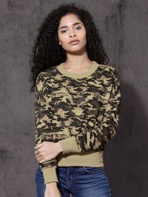 

Roadster Women Beige & Black Camouflage Printed Sweatshirt