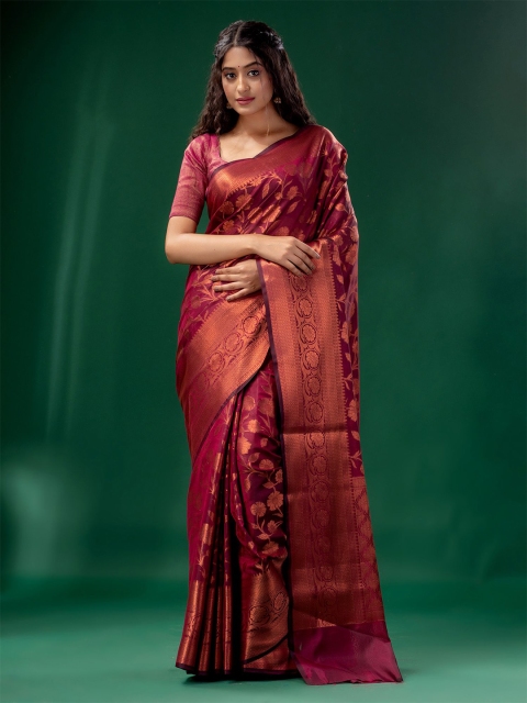

Charukriti Magenta & Gold-Toned Woven Design Zari Silk Cotton Saree