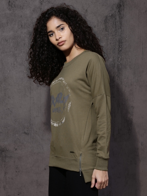 

Roadster Women Olive Green Printed Sweatshirt