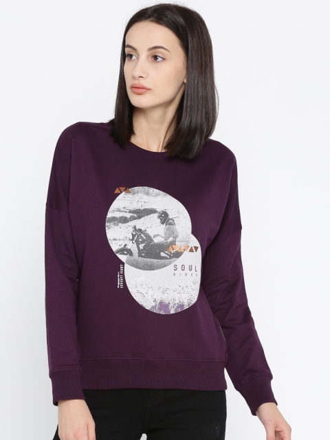 

Roadster Women Purple Printed Sweatshirt