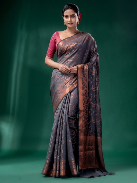 

Charukriti Grey & Gold-Toned Woven Design Silk Cotton Saree