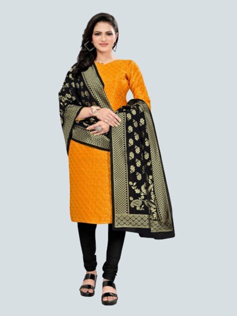 

MORLY Women Yellow & Black Dupion Silk Unstitched Dress Material